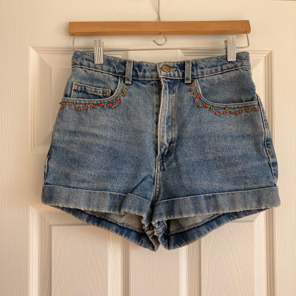 American Apparel Jean Shorts / Hand Embroidered / Size 27